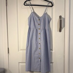 H&M Searsucker Blue Striped Button-Down Dress